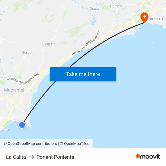 La Calita to Ponent Poniente map