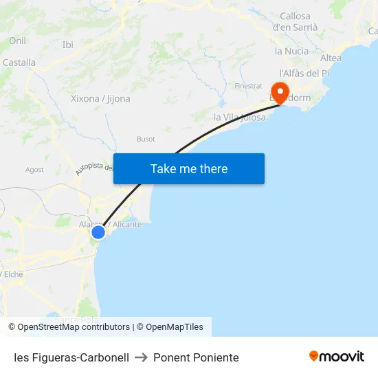 Ies Figueras-Carbonell to Ponent Poniente map