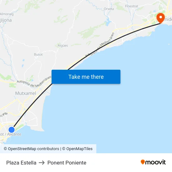 Plaza Estella to Ponent Poniente map