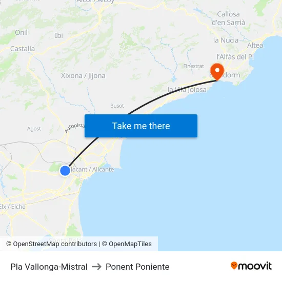 Pla Vallonga-Mistral to Ponent Poniente map