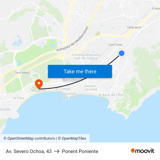 Av. Severo Ochoa, 43 to Ponent Poniente map