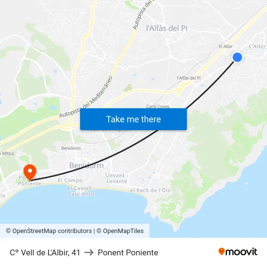 Cº Vell de L'Albir, 41 to Ponent Poniente map