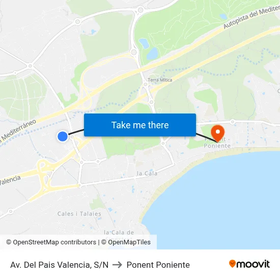Av. Del Pais Valencia, S/N to Ponent Poniente map