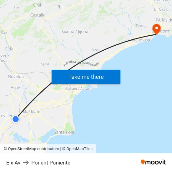 Elx Av to Ponent Poniente map