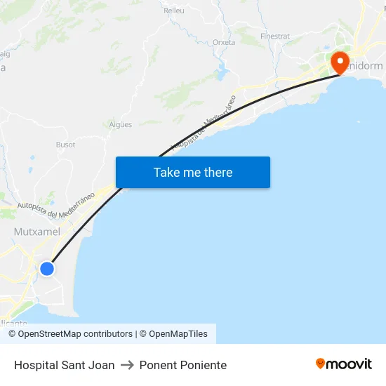 Hospital Sant Joan to Ponent Poniente map