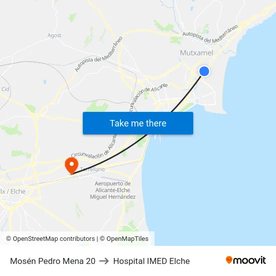 Mosén Pedro Mena 20 to Hospital IMED Elche map
