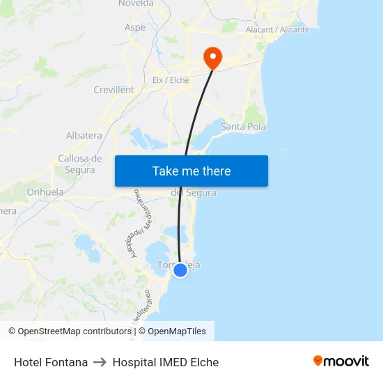 Hotel Fontana to Hospital IMED Elche map