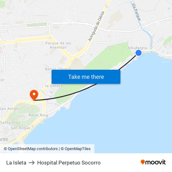 La Isleta to Hospital Perpetuo Socorro map