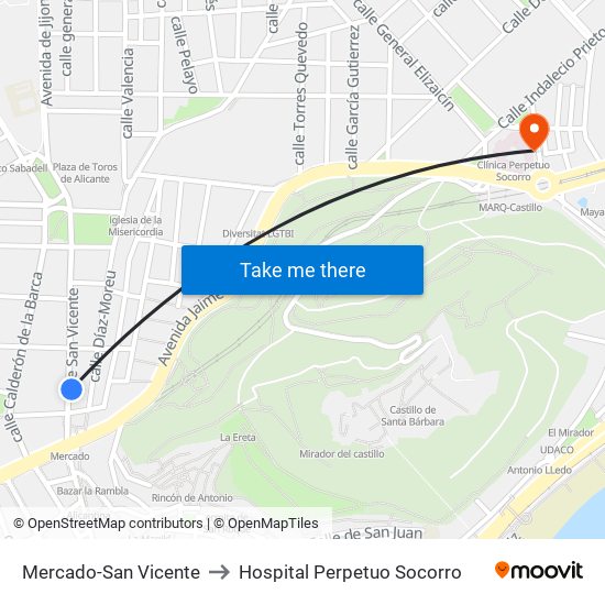 Mercado-San Vicente to Hospital Perpetuo Socorro map