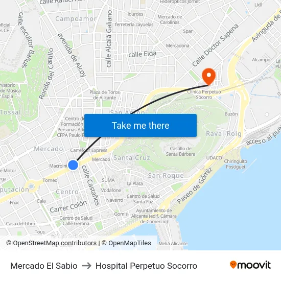 Mercado El Sabio to Hospital Perpetuo Socorro map
