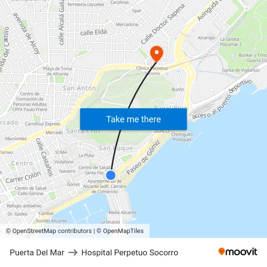 Puerta Del Mar to Hospital Perpetuo Socorro map