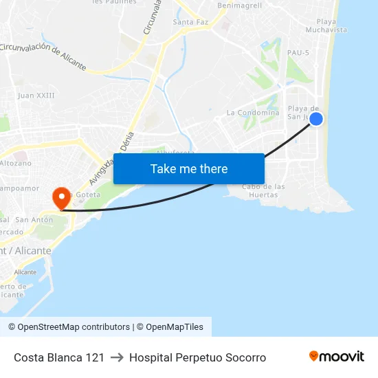 Costa Blanca 121 to Hospital Perpetuo Socorro map
