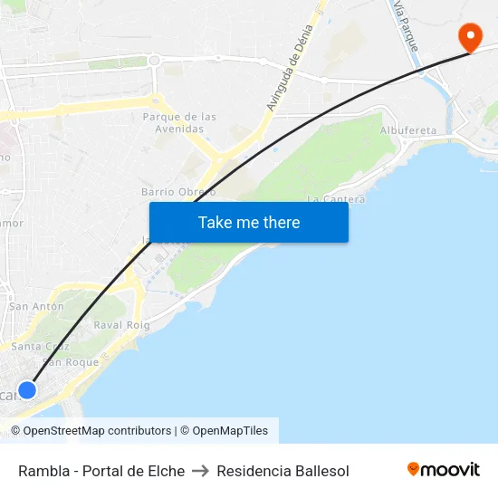 Rambla - Portal de Elche to Residencia Ballesol map