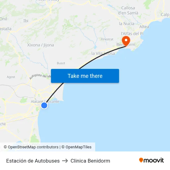 Estación de Autobuses to Clinica Benidorm map