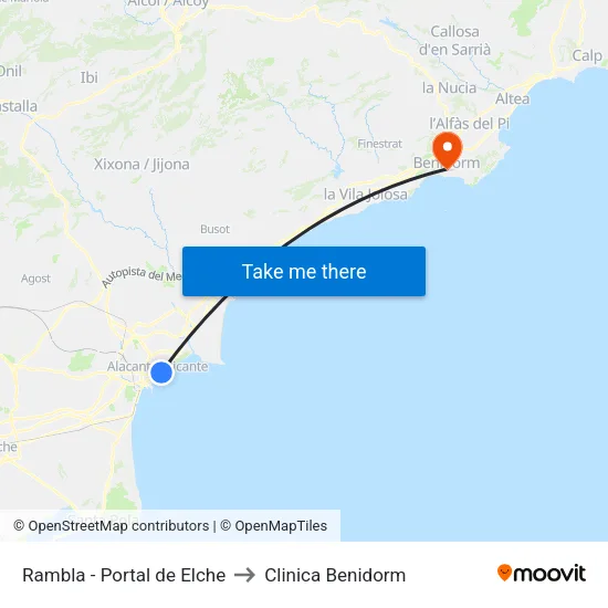 Rambla - Portal de Elche to Clinica Benidorm map