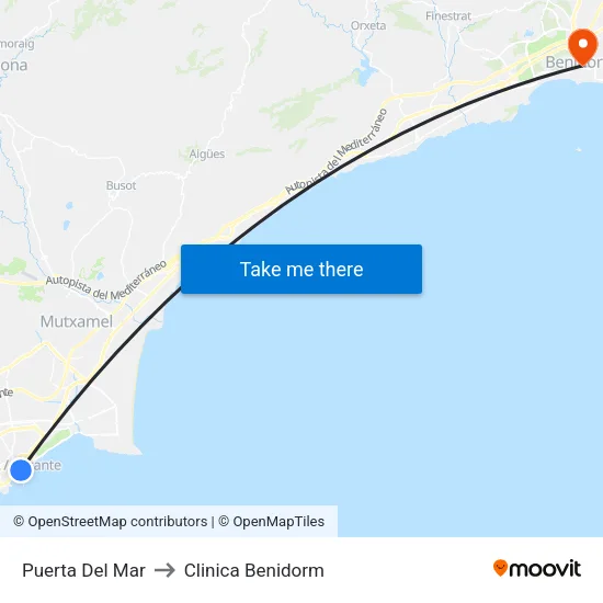 Puerta Del Mar to Clinica Benidorm map