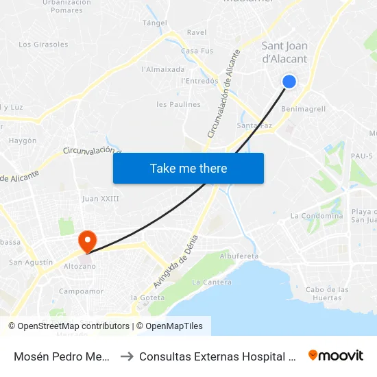 Mosén Pedro Mena 20 to Consultas Externas Hospital General map