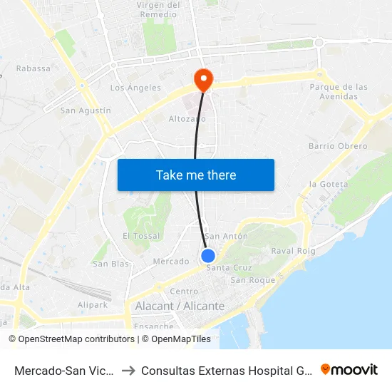 Mercado-San Vicente to Consultas Externas Hospital General map