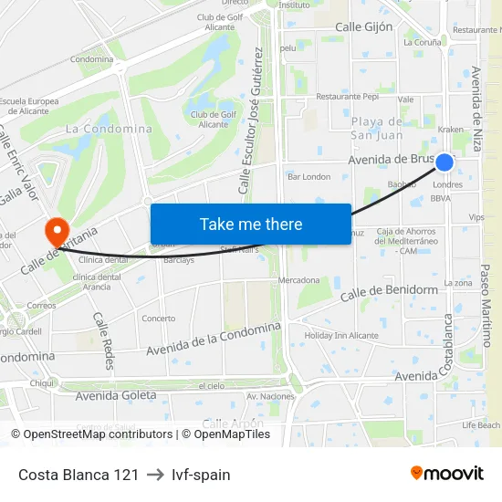 Costa Blanca 121 to Ivf-spain map