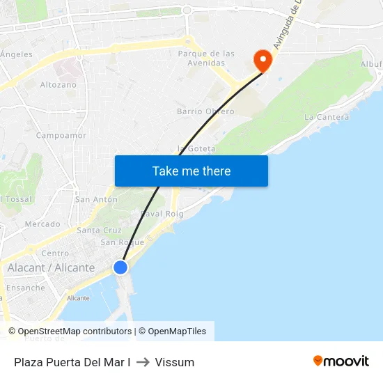 Plaza Puerta Del Mar I to Vissum map