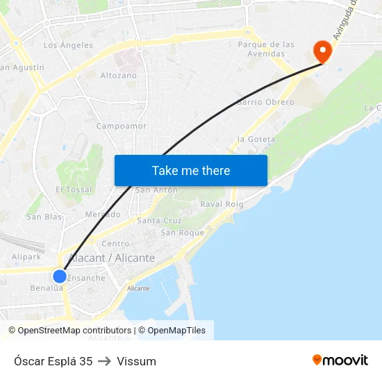Óscar Esplá 35 to Vissum map