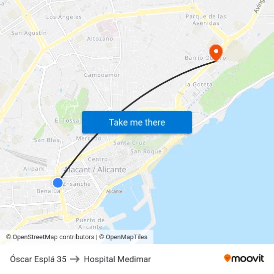Óscar Esplá 35 to Hospital Medimar map