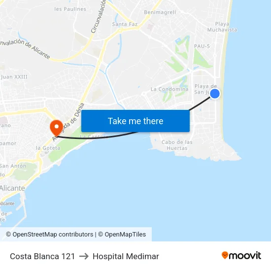 Costa Blanca 121 to Hospital Medimar map
