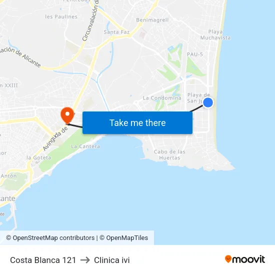 Costa Blanca 121 to Clinica ivi map