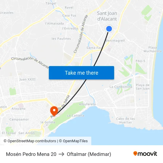 Mosén Pedro Mena 20 to Oftalmar (Medimar) map