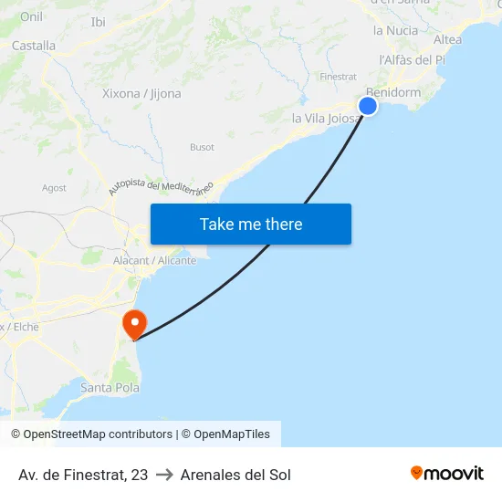 Av. de Finestrat, 23 to Arenales del Sol map
