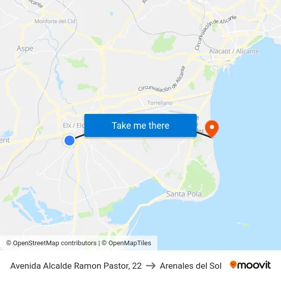 Avenida Alcalde Ramon Pastor, 22 to Arenales del Sol map