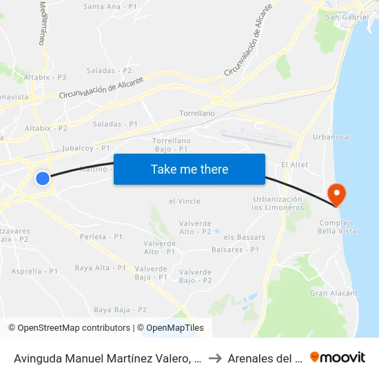 Avinguda Manuel Martínez Valero, 9053 to Arenales del Sol map