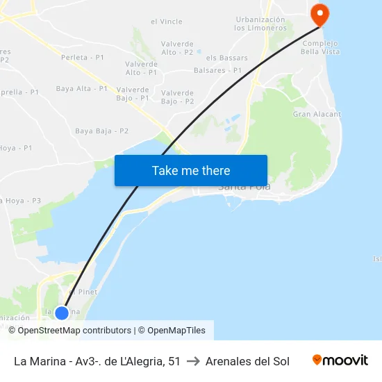 La Marina - Av3-. de L'Alegria, 51 to Arenales del Sol map