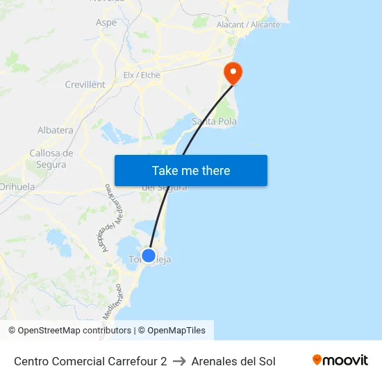Centro Comercial Carrefour 2 to Arenales del Sol map