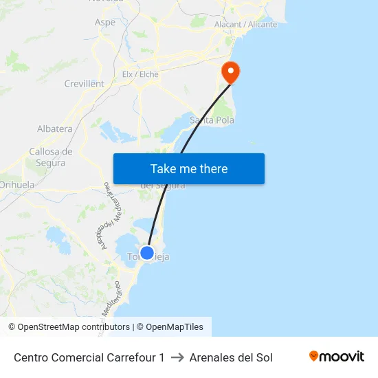 Centro Comercial Carrefour 1 to Arenales del Sol map