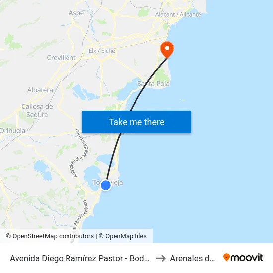 Avenida Diego Ramírez Pastor - Bodega Rivera to Arenales del Sol map