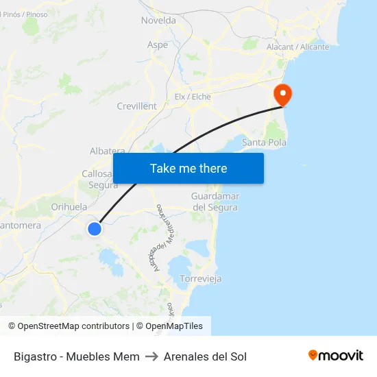 Bigastro - Muebles Mem to Arenales del Sol map