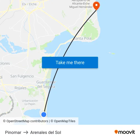 Pinomar to Arenales del Sol map