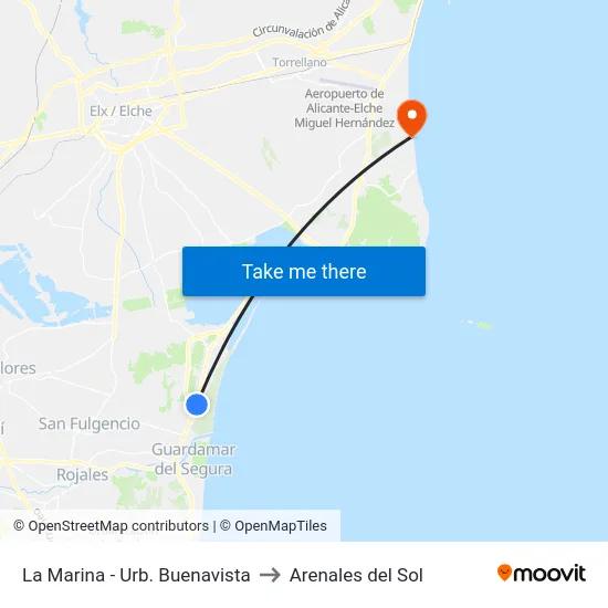 La Marina - Urb. Buenavista to Arenales del Sol map