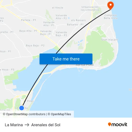 La Marina to Arenales del Sol map