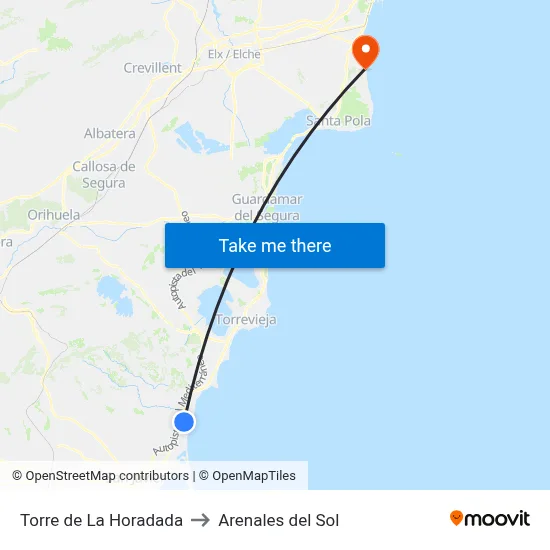 Torre de La Horadada to Arenales del Sol map