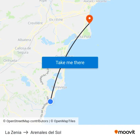 La Zenia to Arenales del Sol map