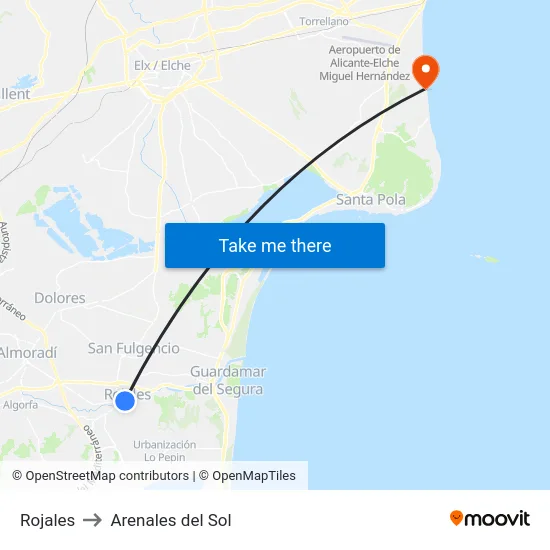 Rojales to Arenales del Sol map