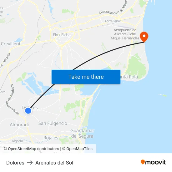 Dolores to Arenales del Sol map