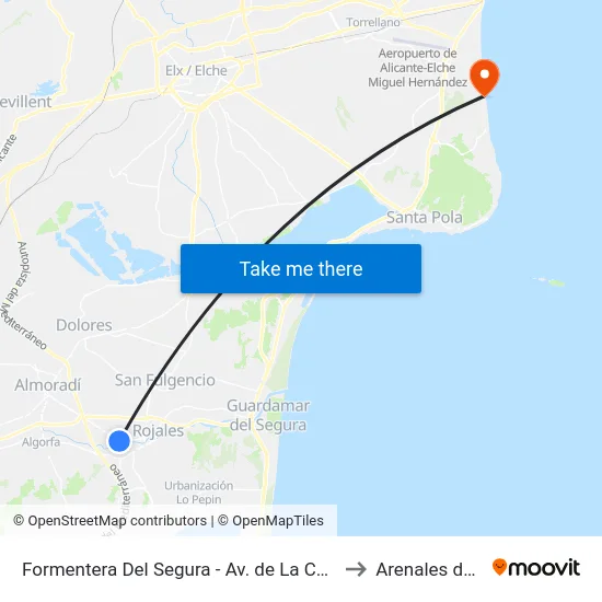Formentera Del Segura - Av. de La Constitución to Arenales del Sol map