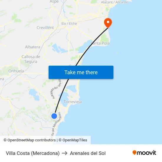 Villa Costa (Mercadona) to Arenales del Sol map