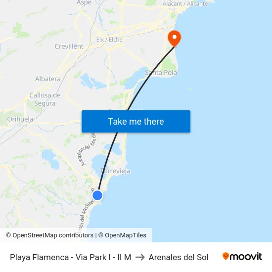 Playa Flamenca - Via Park I - II M to Arenales del Sol map