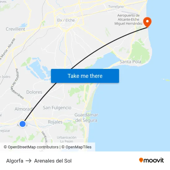 Algorfa to Arenales del Sol map