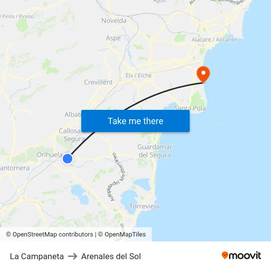 La Campaneta to Arenales del Sol map