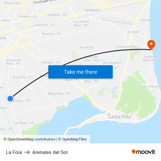 La Foia to Arenales del Sol map